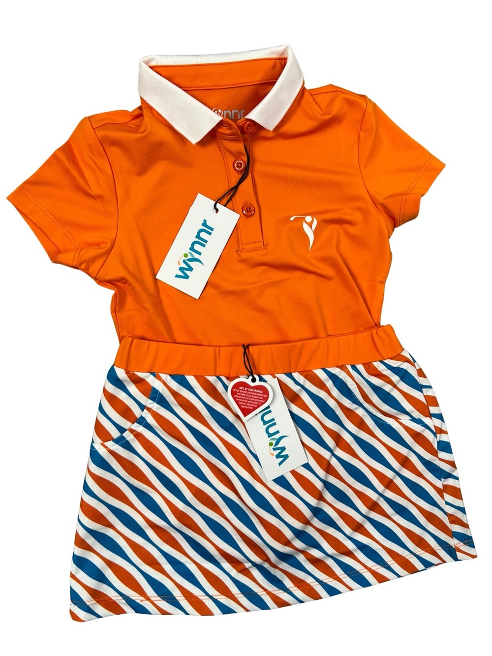 Golf Outfit Girls Small 5-6 Skort And Polo Shirt Orange Blue Performance NWT